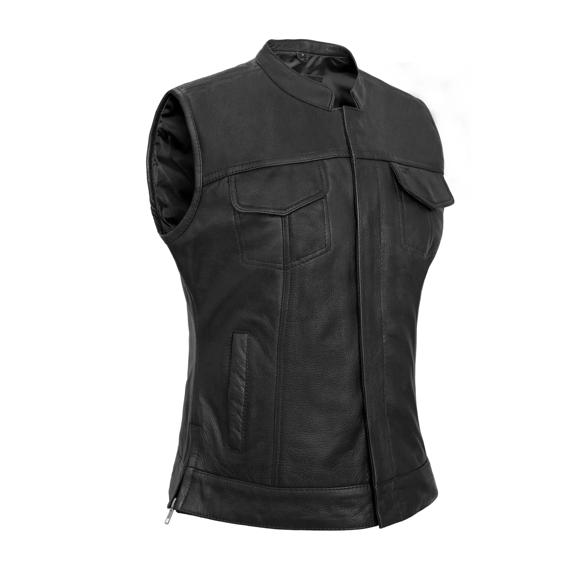 RENEGADE CLASSICS Women's Premium Cowhide Leather Concealment Vest - American Sizes, Ample Length, Single Back Panel, Zipper Closure, Silver Embroidery, Soft Fabric, Secure Concealed Tool Pocket, Concealed Tools