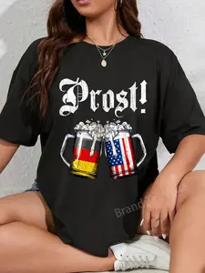 100% Cotton Prost Beer German American Flag Oktoberfest Men Women Mug T-Shirt
