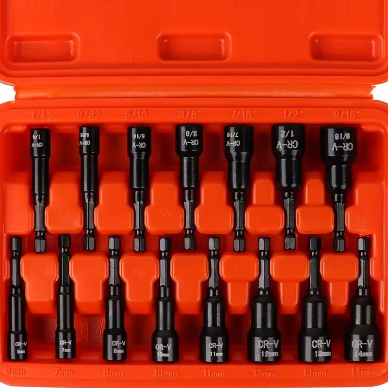 15PCS Magnetic Nut Driver Set, SAE & Metric, Premium Impact Power Hex Nut Driver Drill Bits, Cr-V Steel Hand Tool Kit