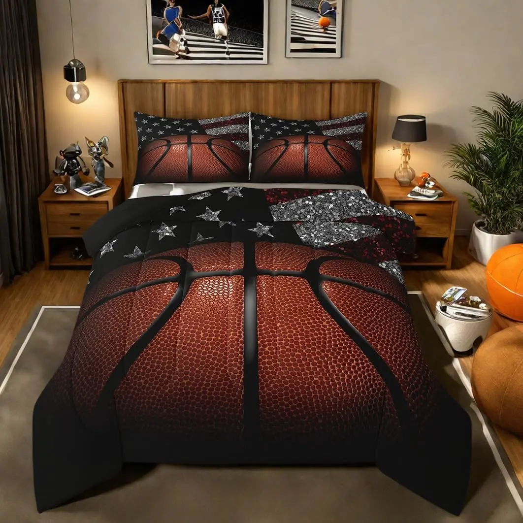 Feelyou Sports Theme King Size Duvet Set - Ultra-Soft Breathable Microfiber Comforter Bed Set, Black & Gray Multi-Size Travel-Friendly All-Seasons Decorative Bedding for Sports Fans