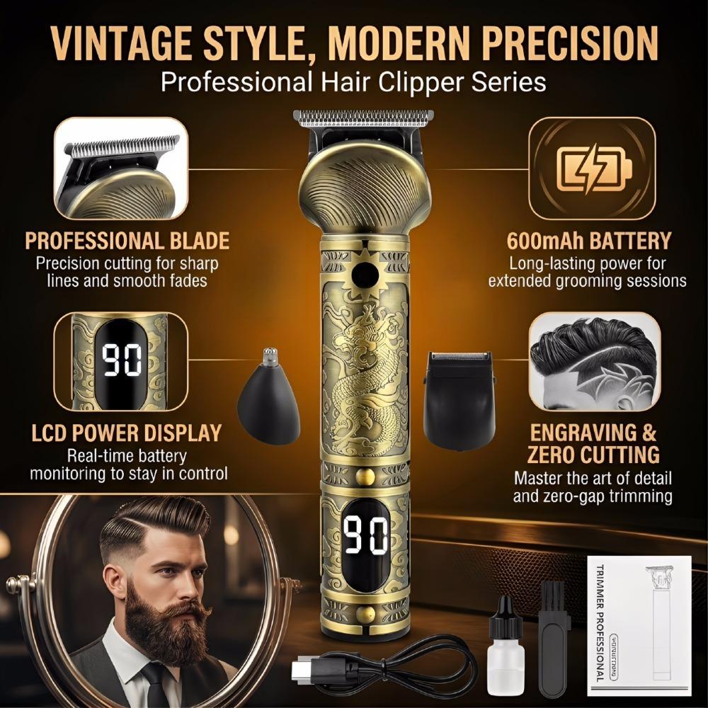 Three in one multifunctional hair clipper, capable of styling hair, trimming beard, and trimming hair, equipped with a high-definition display screen, suitable for home personal care, a practical gift for men, and a Valentine's Day gift