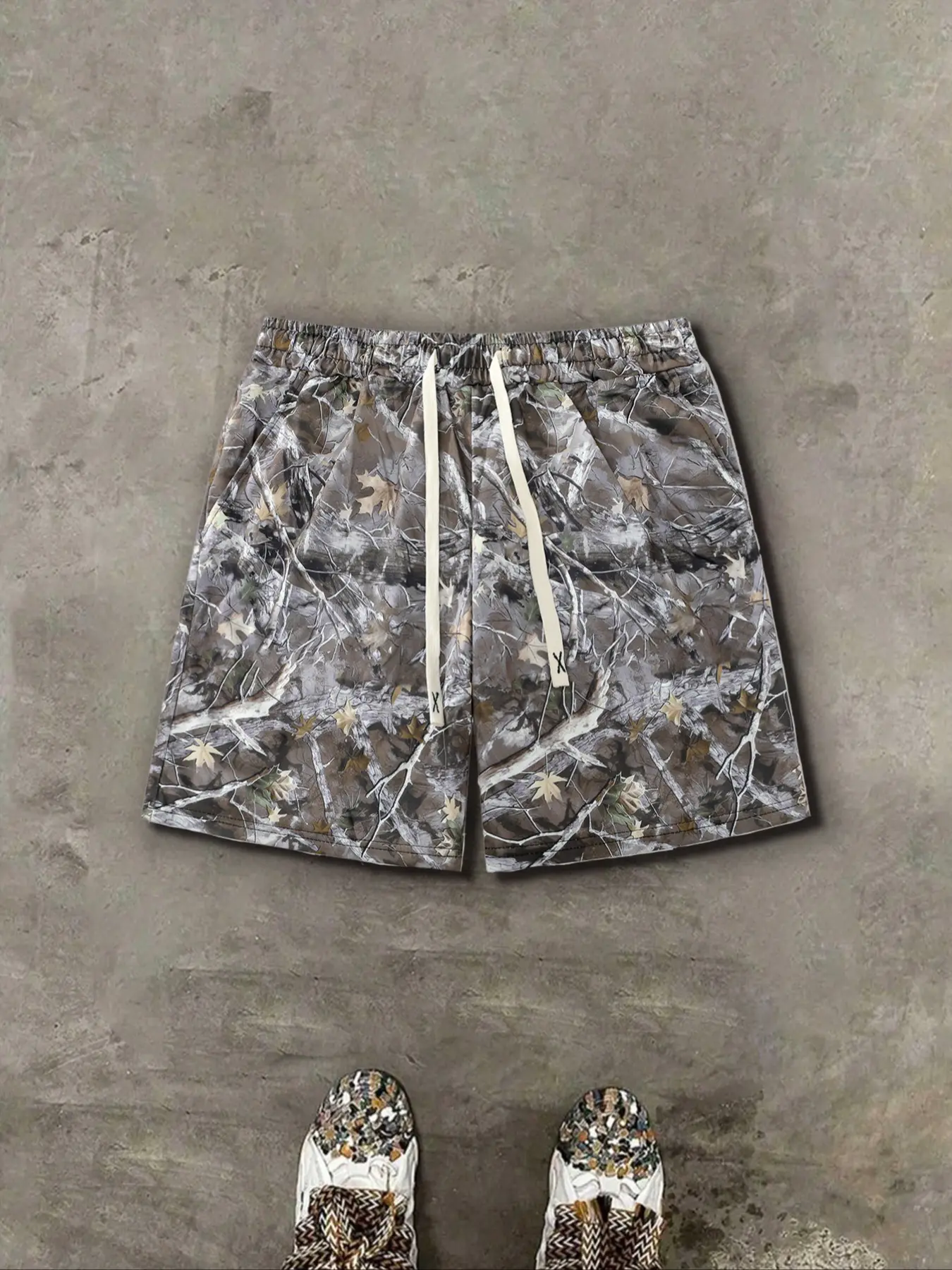 Men's Camo Branch Casual Trendy, Streetwear Fashion, Perfect for Hip Hop, Daily Wear, Vintage Style, Back-To-School Season, Camo Cargo Shorts, High Street Shorts