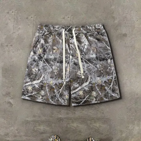 Men's Camo Branch Casual Trendy, Streetwear Fashion, Perfect for Hip Hop, Daily Wear, Vintage Style, Back-To-School Season, Camo Cargo Shorts, High Street Shorts