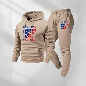 Men’s San Francisco Letter Hoodie and Drawstring Sweatpants Set with Pockets, Casual Athletic Long Sleeve Hooded Jacket and Jogger Pants, Fall Winter Activewear, Everyday Wear for Indoor & Outdoor Sports, Tracksuit Set