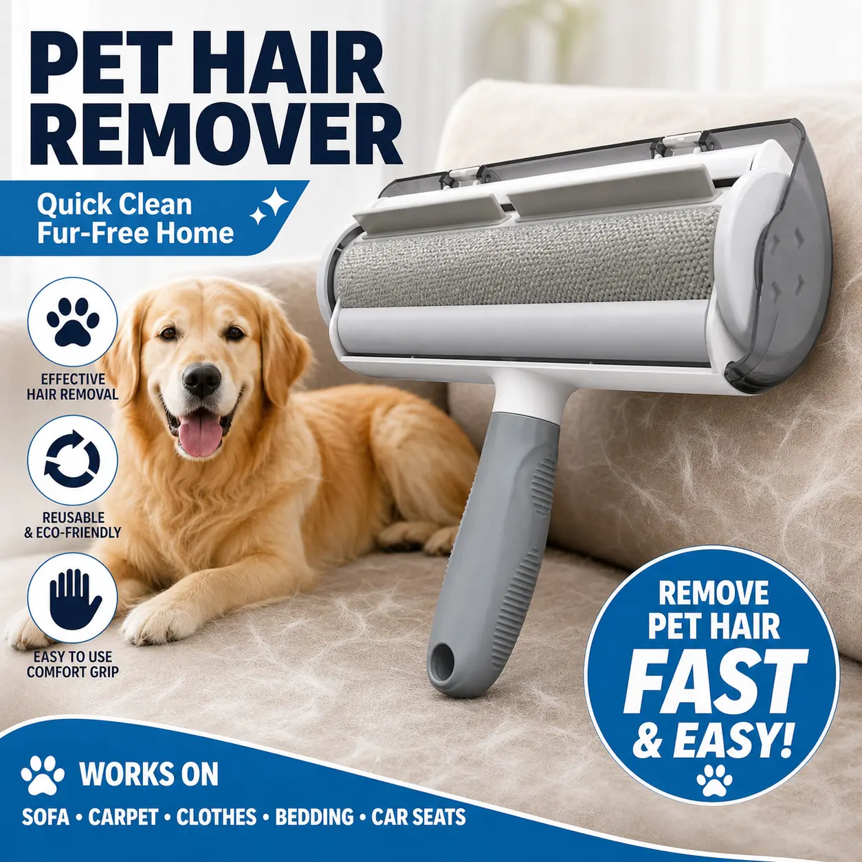 Self-Clean Pet Hair Remover Roller shedding glove chom cleaning tool reusable dog handle cat brush belle