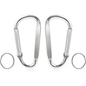 2PCS Carabiner Clip, 3" Large Aluminum Clips D Ring Shape Carabiner, Contain 2 Key Chain and 2 Key Ring Keychain Hook