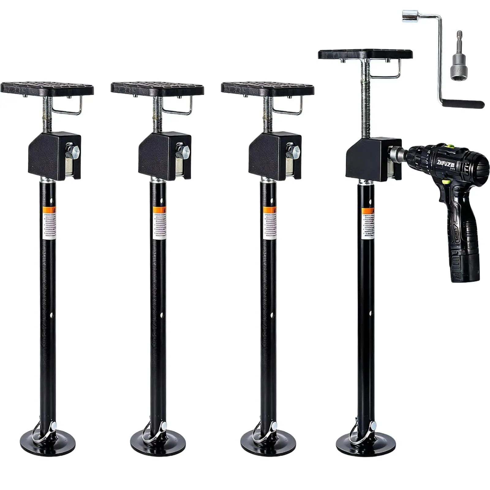 4 Pack RV Slide Out Supports Jack with a Flat Top Support Block, RV Stabilizer Jacks Supports Up to 20,000lbs, 21"-49" Quick-Lift Adjustable - Drill & Hand Crank Compatible for Campers & RVs