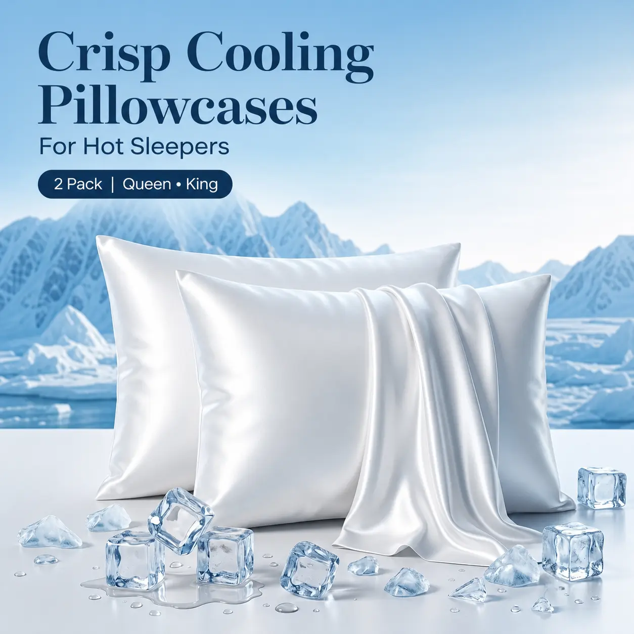 CloudReston Luxury Cooling Pillowcases 2-Pack with Hidden Zipper, Crisp Cool Queen Pillow Covers for Hot Sleepers, Breathable Night Sweat Relief Bedding