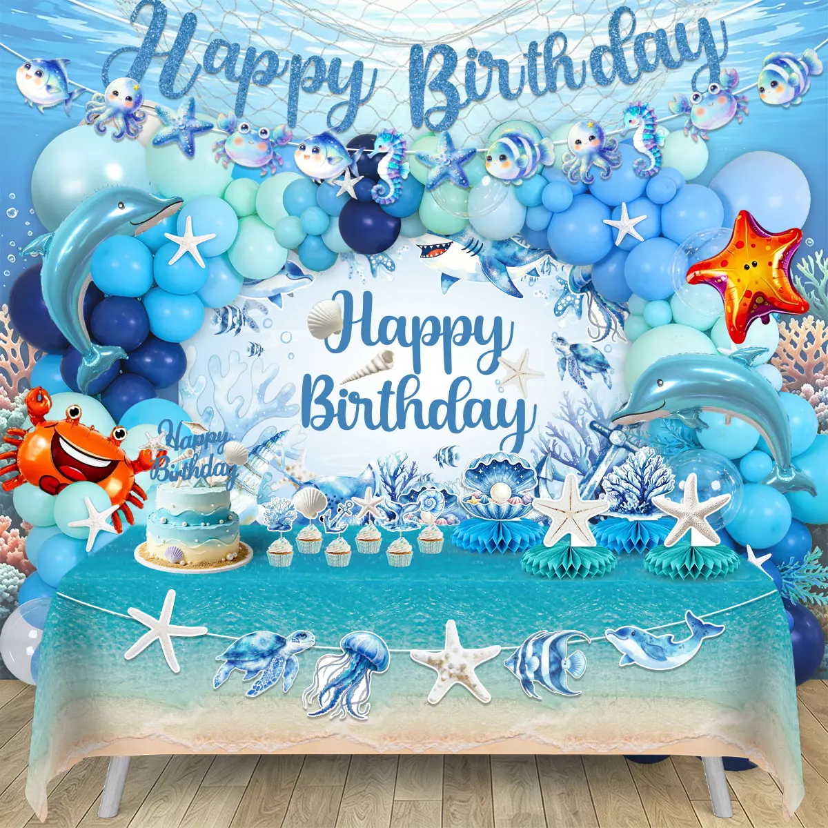 110PCS Tropical Under The Sea Party Decorations Set, Festive & Party Supplies for Sea Animals Themed Birthday Celebrations