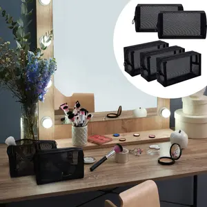 5 Pieces Mesh Makeup Bag Portable Toiletry Bag Travel Mesh Cosmetic Bag Black Breathable Mesh for Accessories Organizer (7x 3.9 x 2.3 Inch) lip balm tiktokshopspringglowup