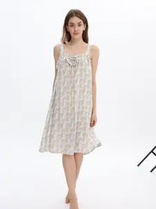 Women's Summer Print Bowknot Home Sleepwear Loungewear Onesie, Casual Loose-Fitting Geometric Pattern Pajamas, All Seasons Comfortable Nightwear Homewear