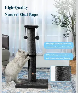 26-nch Tall Cat Scratching Post, Black Sisal, Inch, with Hanging Pom-Pom Balls and Stable Thick Base from PAWFECT Bed Company and Pet Supply