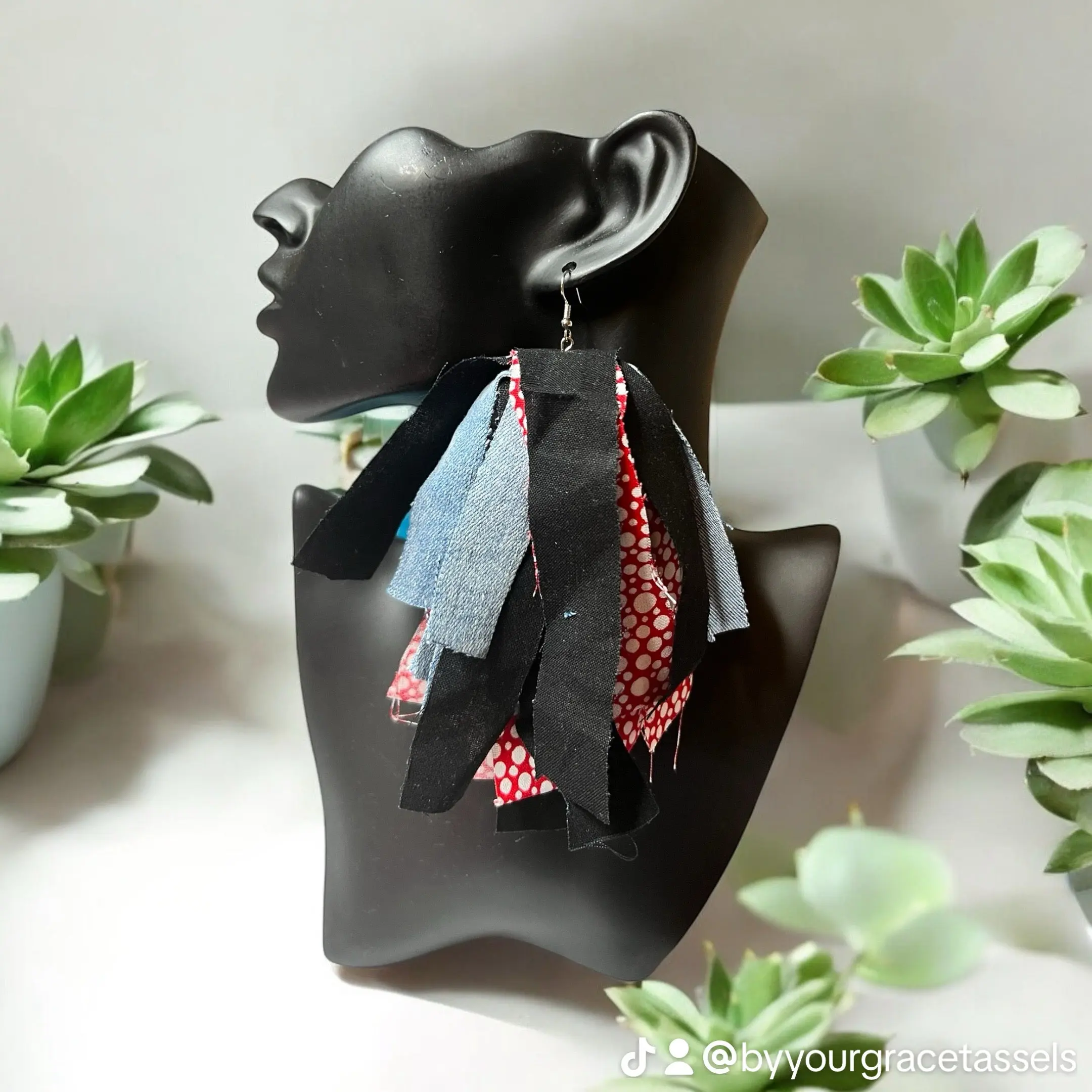 Black/White Leather tassel