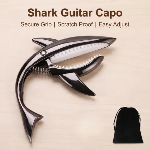 Shark-Shaped Guitar Capo for Acoustic Instruments - 5.9×3.7×0.6 in, Cool Design, Soft Pads Protect Strings, Clean Tone, Easy Key Changes, Dads' Unisex Gift (Birthdays, Christmas)