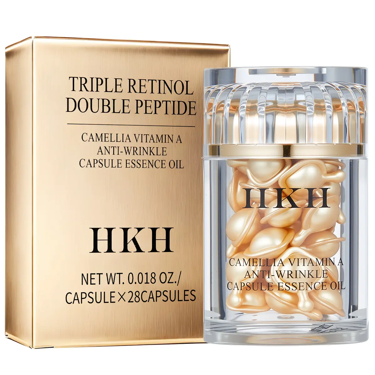 HKH Camellia & Vitamin A Anti-Wrinkle Oil Serum Capsules - Daily Firming Liquid Essence for Smoother Skin