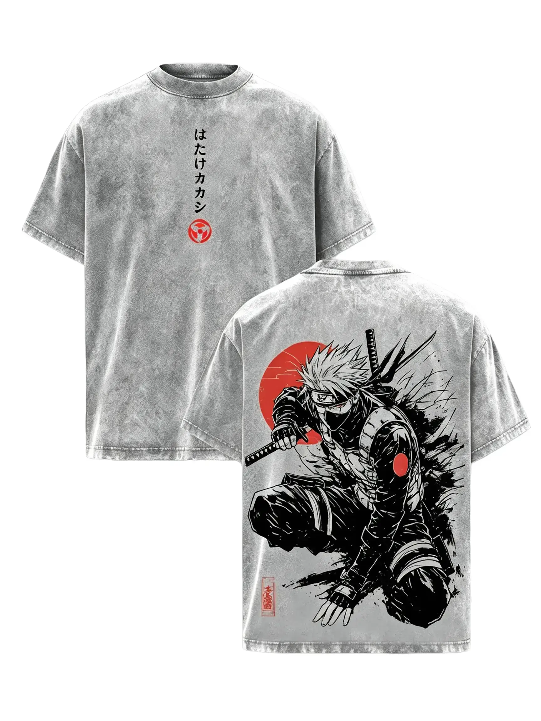 Kakashi Hatake Naruto Anime Washed Vintage Graphic T Shirt Oversized Streetwear Tee Y2K Japanese Manga Heavyweight Unisex Cotton Top