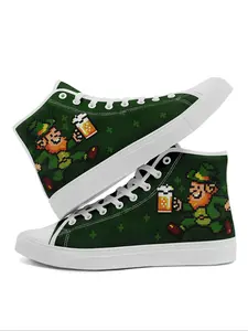 Men's Cartoon Leprechaun Print High Top Sneakers, Casual Comfortable Breathable Sports Shoes, Fashionable Sneakers for Daily Wear, Runner, Walking Shoes, Footwear