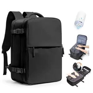 Large Travel Backpack Storage Vacuum Compression Seal Bags for Women Men Clothing Personal Item Work Carry on Business Vacpack College Laptop Backpack with Shoe Compartment Black