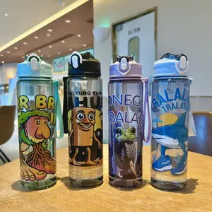 Italian Brainrot Tung Tung Tung Sahur Water Cup with Straw Portable Football Sports Water Kettle Easter Valentine's Day Gift, Clear Water Bottle