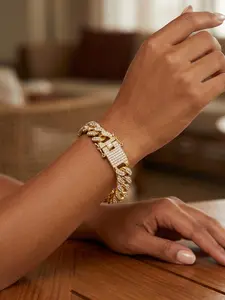 Shiny Iced Out Bracelet, Rhinestone Cuban Link Chain, Hip Hop Jewelry Gift, Punk Rock Wristband, Trendy Birthday Gift