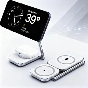 2-in-1 Foldable MagSafe Charging Stand – Zinc Alloy, 15W Wireless Charger for iPhone 15/14/13/12 & AirPods Pro/2/3