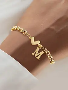 Bubble Heart-Shaped Initial Bracelet for Women, Vintage Stainless Steel Chain Jewelry for All Seasons, Casual Fashion Accessory