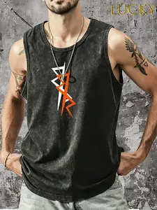 Game "Cyberpunk 2077" "Cyberpunk" "Arasaka ()" themed vest, cyberpunk street futuristic city industrial style outfit,Men's Cyberpunk Industrial Graphic Sleeveless T-Shirt - Vintage Washed Cotton Streetwear Tank Top