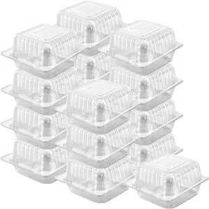 100 Count 5 x 5 inch Clear Plastic Hinged Take Out Containers Clamshell Takeout Tray Food Clamshell Containers for Dessert, Cakes, Cookies, Salads, Pasta, Sandwiches