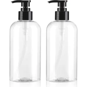 Empty Pump Bottles Dispenser 12.85oz 380ml Refillable Clear BPAFree Plastic Pump Bottle for Shampoo Lotion Soap and Massage Oil 2 Pack