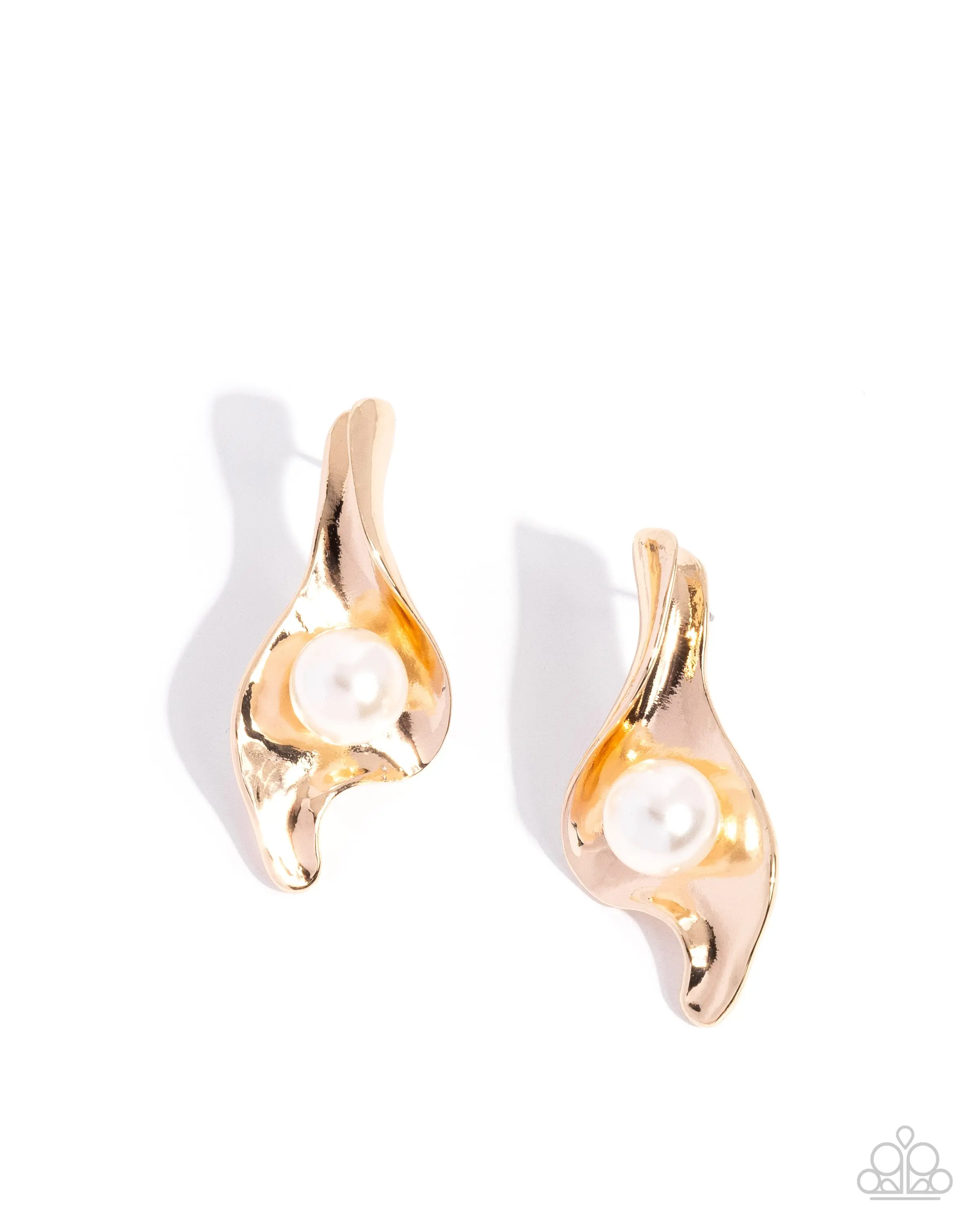Adorably Audacious - Gold White Pearl Post Earrings - Paparazzi