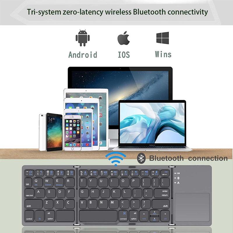 【B033 Bluetooth Foldable Keyboard】Ultra Light Compact Triple Folding with Touch Bar Ergonomic Multi-system Compatible All Anbernic Game Console / PC / Laptop / IPad / Cellphone ( Windows / iOS / Android / Mac )