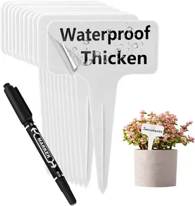 White Plastic Plant Tags 100 PCS Thick Gardens Labels T-Type Nursery Markers Re-Usable
