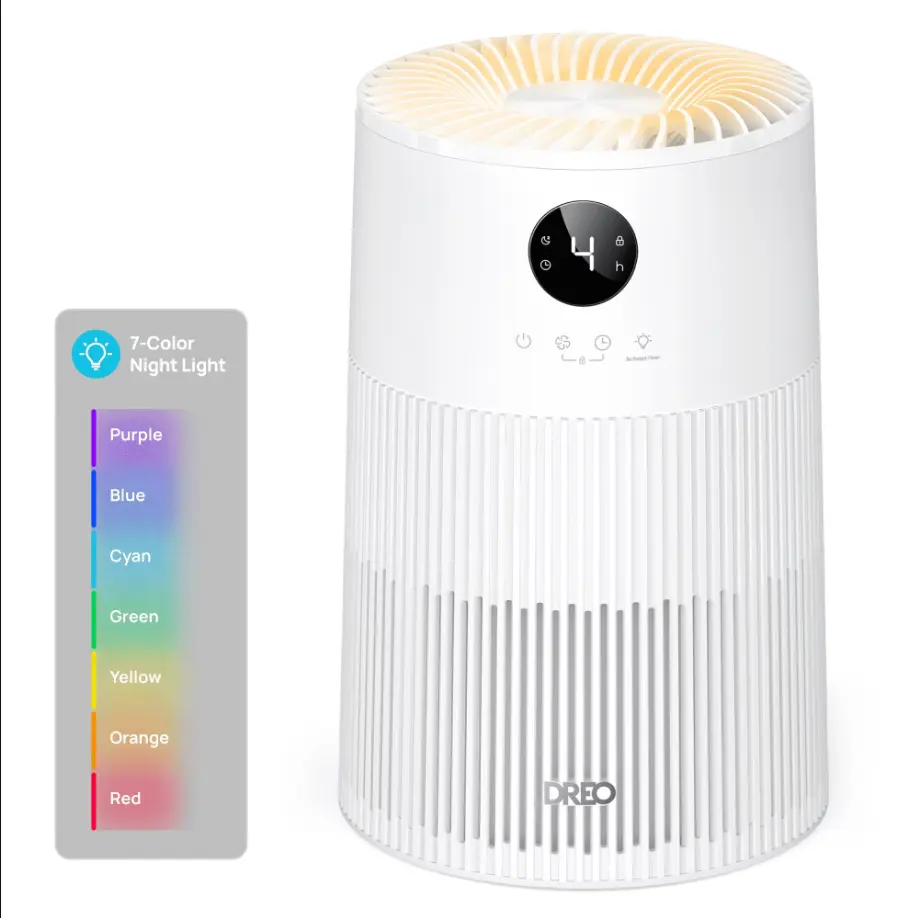 DREO HEPA Air Purifier for Room Covers 1488 Sq. Ft/2H, Purificador for Allergies and Asthma with 7-Color Night Light, Remove 99.97% Pet Hair, 3-in-1 Filter, 18W DC Motor Energy-Save, 22dB Sleep Mode