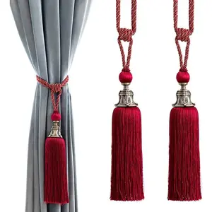 Decorative Curtain Tiebacks Antique Tassels Holdbacks - Home Office Windows Drapery Fasteners Fringe Ropes, Set of 2 (Red)