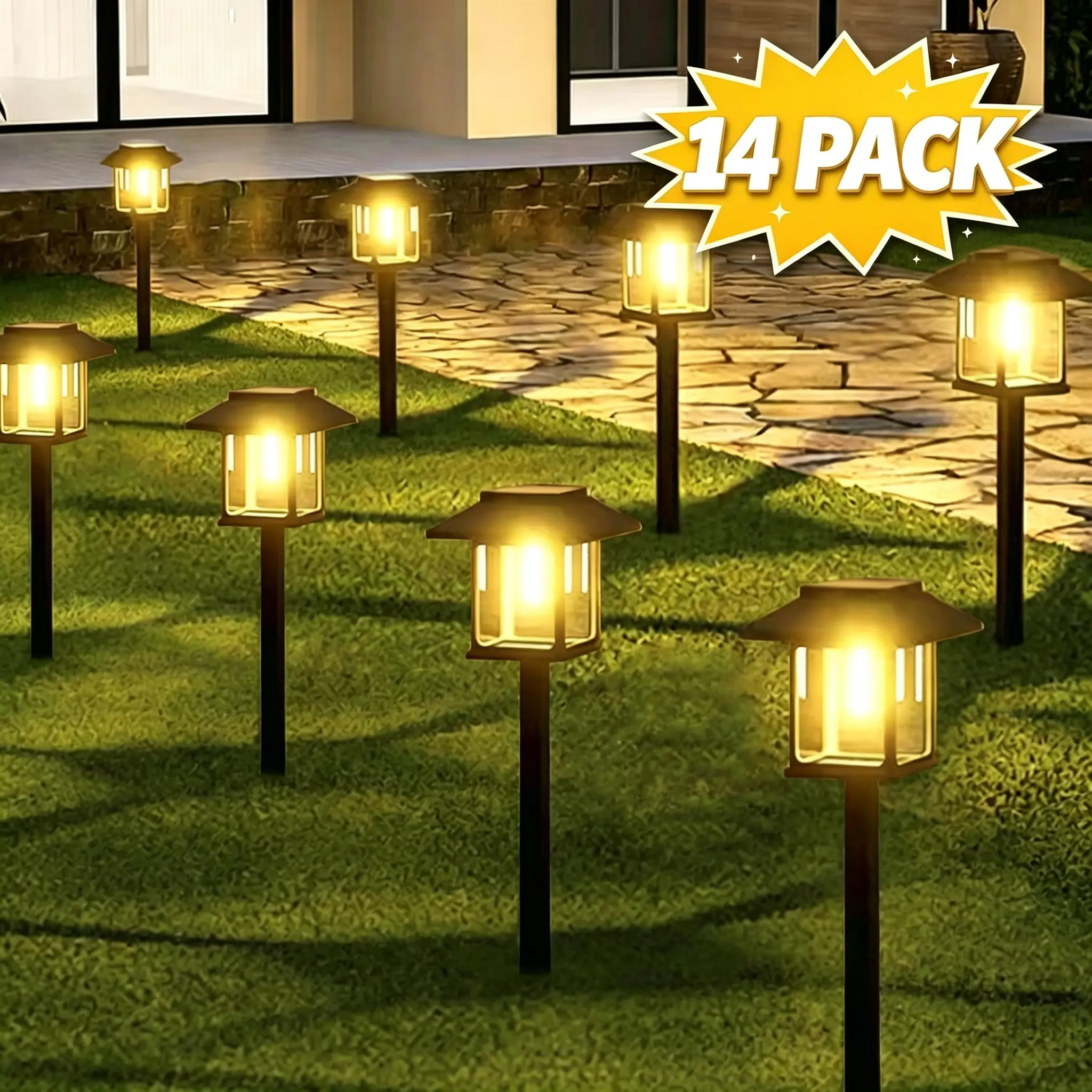 14-Pack Upgraded LED Solar Pathway Lights - Modern Luxury Outdoor Solar Lights with Auto On/Off, IP65 Waterproof, Easy Installation for Garden, Driveway, Patio
