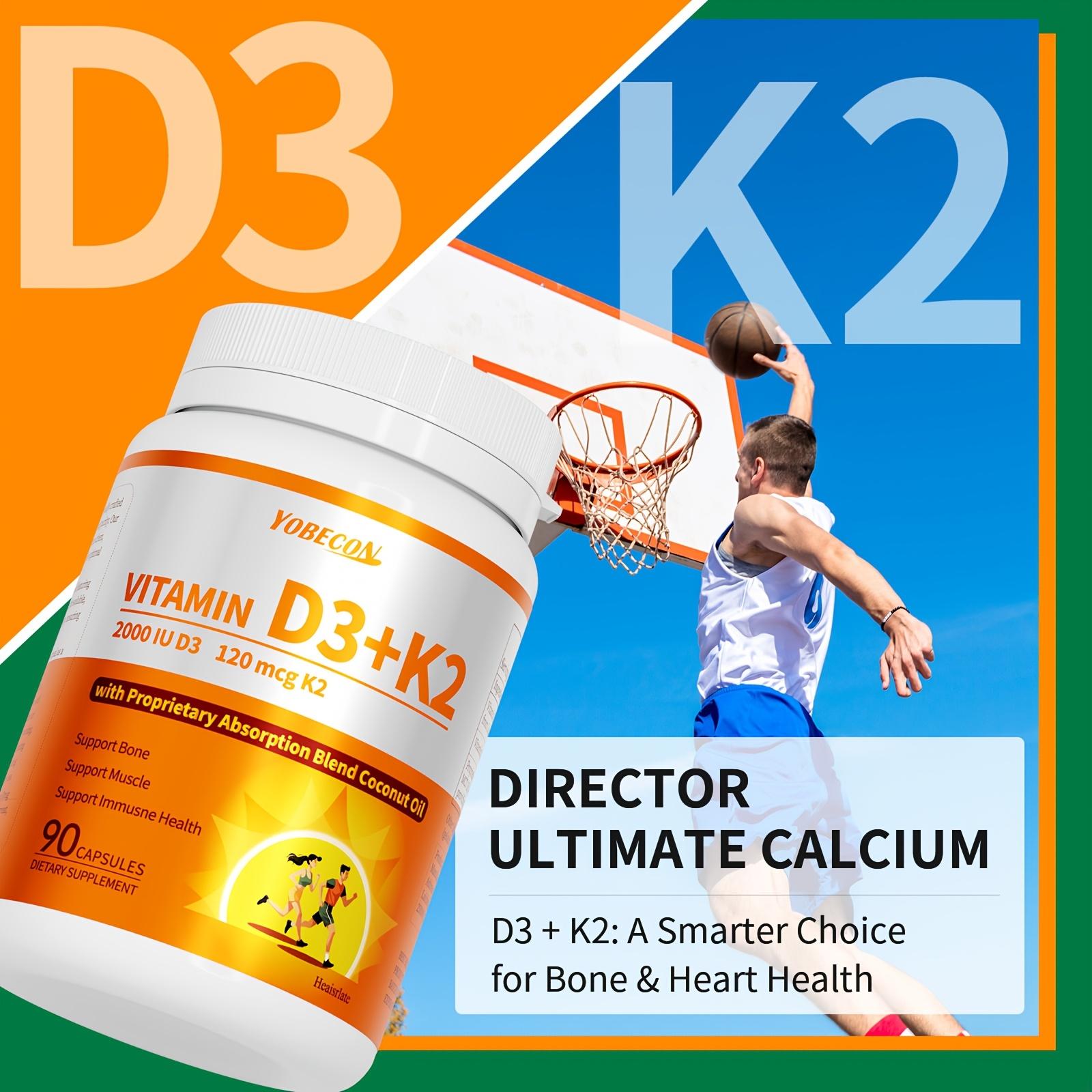 Vitamin D3K2 Supplement, 90-day supply, 2000 IU D3, 120mcg K2 (including MK7), supports bone and dental health, dual nutritional support, daily care, easy to swallow - 90 capsules