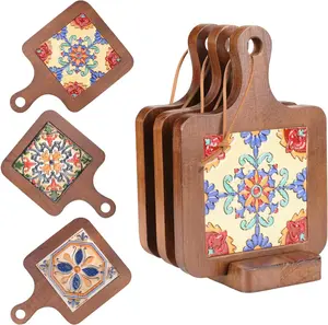 Wooden Trivets for Hot Dishes3PCS Wooden Coasters with Organising HolderBase is Also a Cell Phone HolderPot Holders for KitchenTrivets for Hot Pots and PansHot Pad to Portect Your Countertop