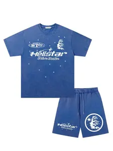 Men's Summer Fashion Set, Vintage Dark Street Style, Tie-Dye Star Flame Tee and Shorts, Casual Sporty Two-Piece