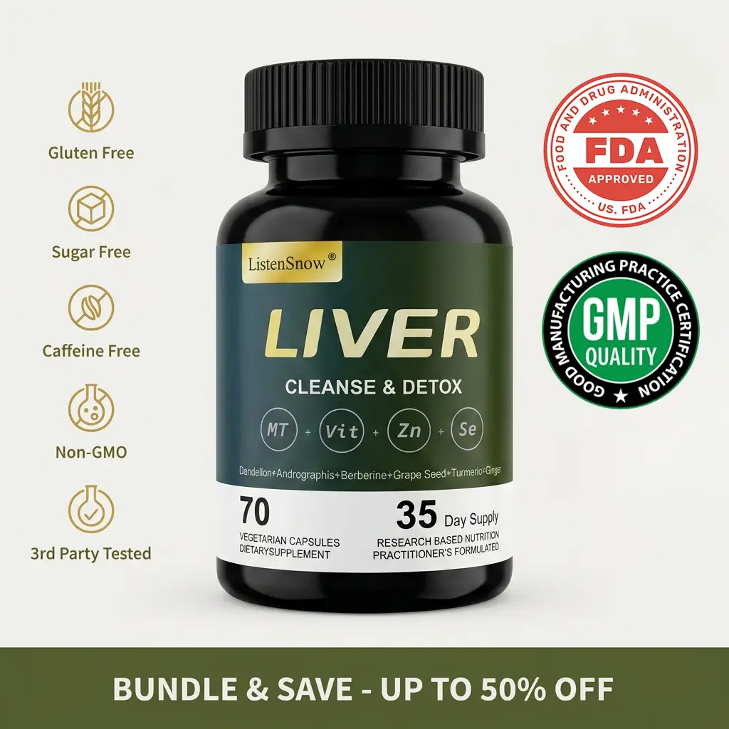 ListenSnow Liver Cleanse & Detox Supplement with 11 Ingredients Milk Thistle Dandelion Turmeric Ginger Beet Zinc Vitamin E Selenium Grape Seed 70 Capsules 35 Day Supply - Springtok