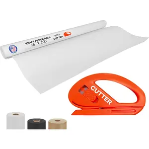 IDL Packaging White Kraft Paper Roll 36" x 1200" (100 feet) with Cutter - USA-Made Quality Paper 50lb Thickness for Wrapping, Packing, Moving, Shipping, & Crafts/Arts - Natural Kraft Material