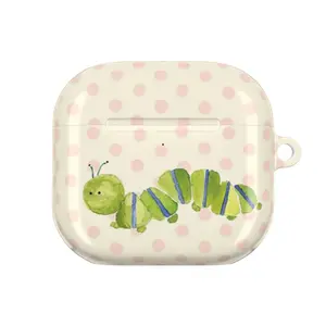 Cute Watercolor Caterpillar AirPods Case, Aesthetic Pink Polka Dot Design Protective Cover for AirPods Gen 1, 2, 3, 4, AirPods Pro 1, 2, 3 Trendy Gift Idea