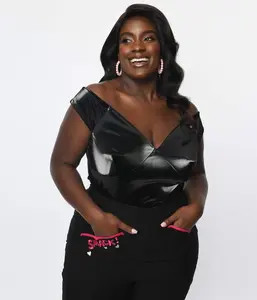 Betty & Veronica x Unique Vintage Plus Size Black Vegan Leather Violet Top