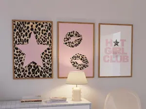 Vintage Prints Pink Leopard Cheetah Print Pink 8 Ball Lucky Wall Art Gallery Preppy Chic Home Decor