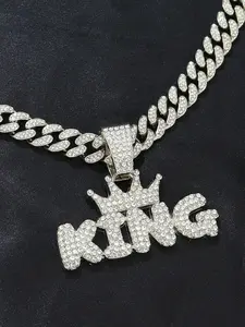 Men's Hip Hop King Crown Pendant Necklace Set, Durable Zinc Alloy Street Style Jewelry, Perfect Gift for Friends, Partners, Birthdays