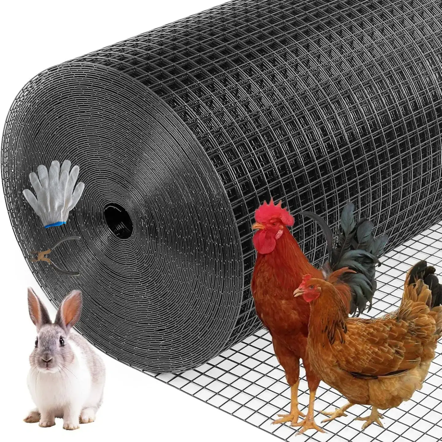 Hardware Cloth 1/2 inch24in*50ft  with Snips/Gloves ，Chicken Wire Fencing Chicken and Duck Cage Black Metal Mesh，GaugeRust-Resistant Mesh Roll  for ChickenCoop/Vegetable/Garden/Plants/Rabbit/Snake/PoultryEnclosures/Tree/Gutter Guards