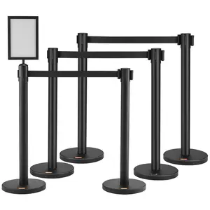 6-Pack Crowd Control Stanchions With 3 X 6.5 Ft Retractable Belts, Carbon Steel Stanchions With Baked Enamel Finish, Sign Holder, Belt Barriers, Queue Line Dividers, Easy Assembly For Events And Gatherings