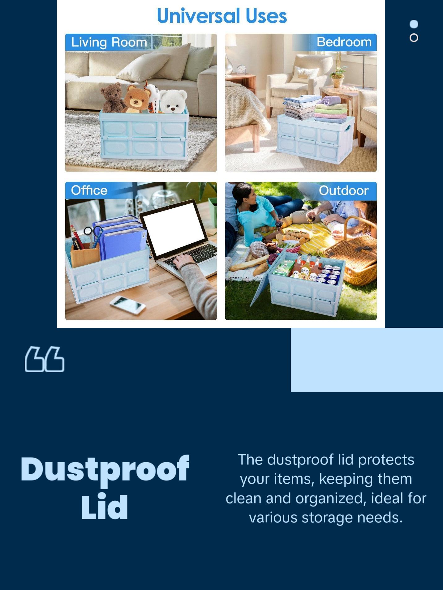 Collapsible Storage Bins with Dustproof Lid, Waterproof Interior, Stackable Design, Ideal for Camping, Fishing, and Living Room Use Collapsible Storage Bins with Dustproof Lid, Waterproof Interior, Stackable Design, Ideal for Camping, Fishing, and Living Room Use