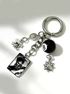 Punk Skull Keychain, Spider Web Design, Dark Aesthetic Street Style Accessory, Trendy Y2K Fashion Jewelry