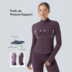 Halara UltraSculpt Mock Neck Ruched Push-Up Long Sleeve Thumb Hole Yoga Jacket with Pockets