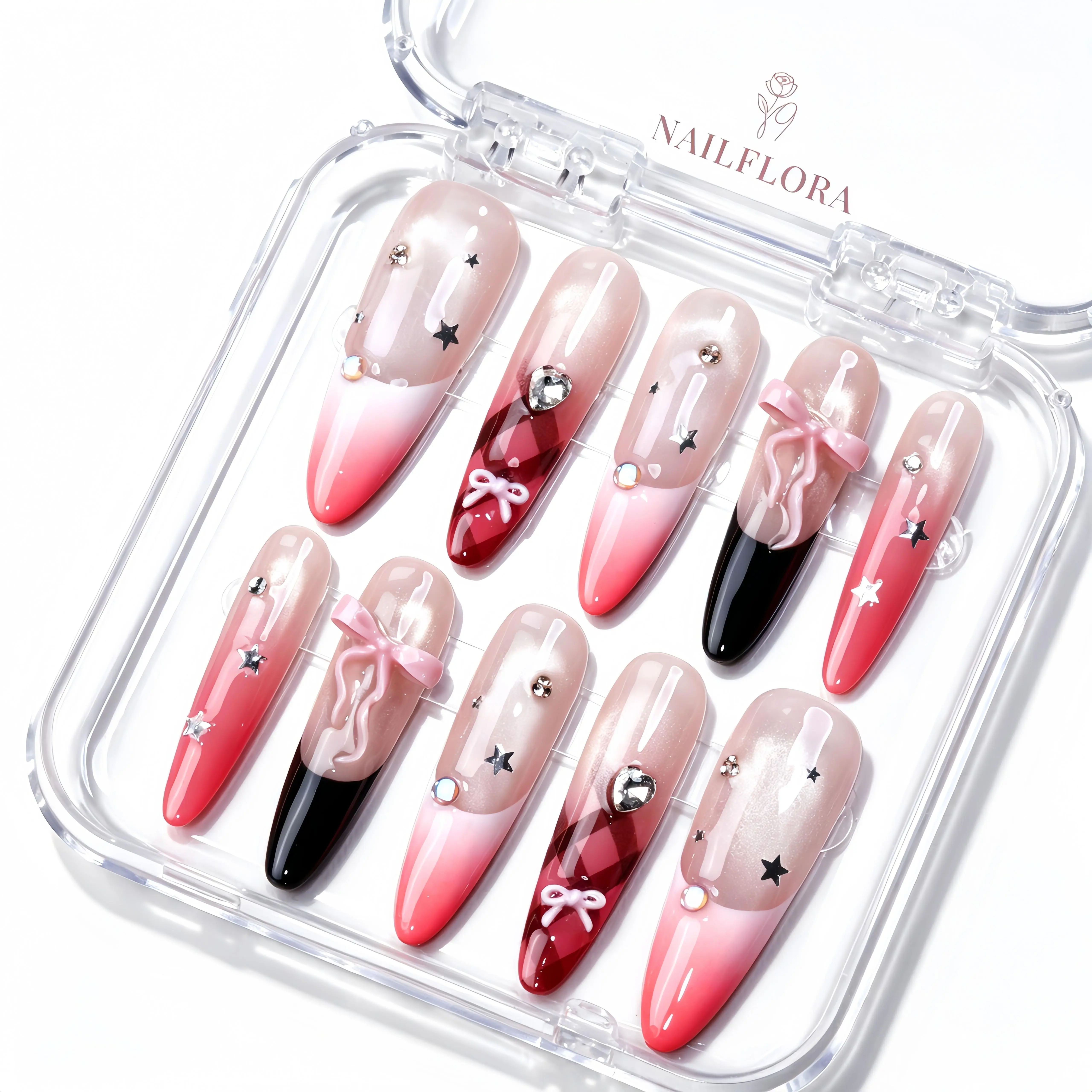 【BUY 2 GET 1 FREE】 NailFlora Blush Noir – Handmade Press-On Nails | Elegant, Glossy, Salon-Quality Luxury Nail Set